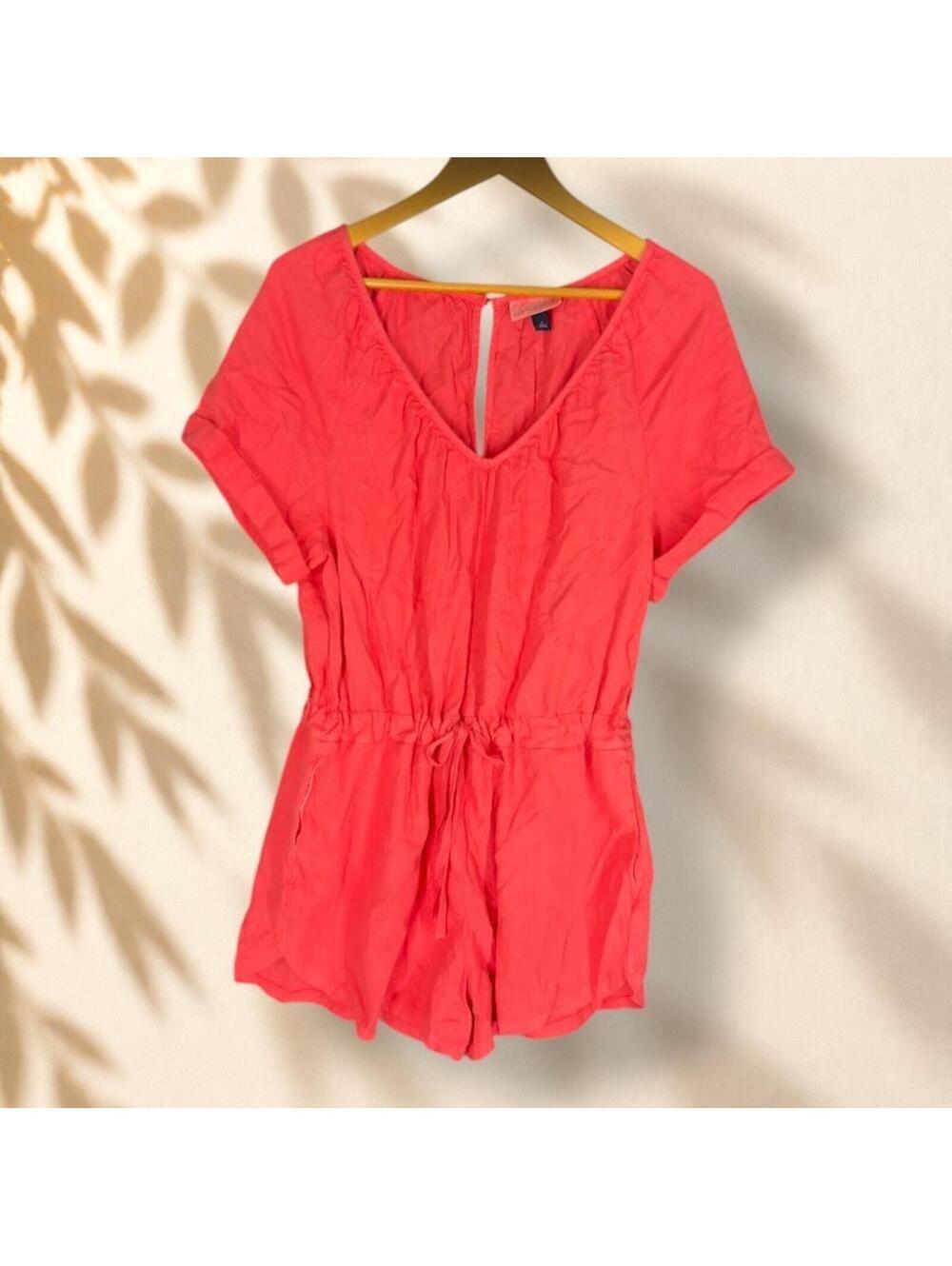 Universal Thread Jumpsuit Women S Small Pink V-Neck Linen Short Sleeve Wide Leg
